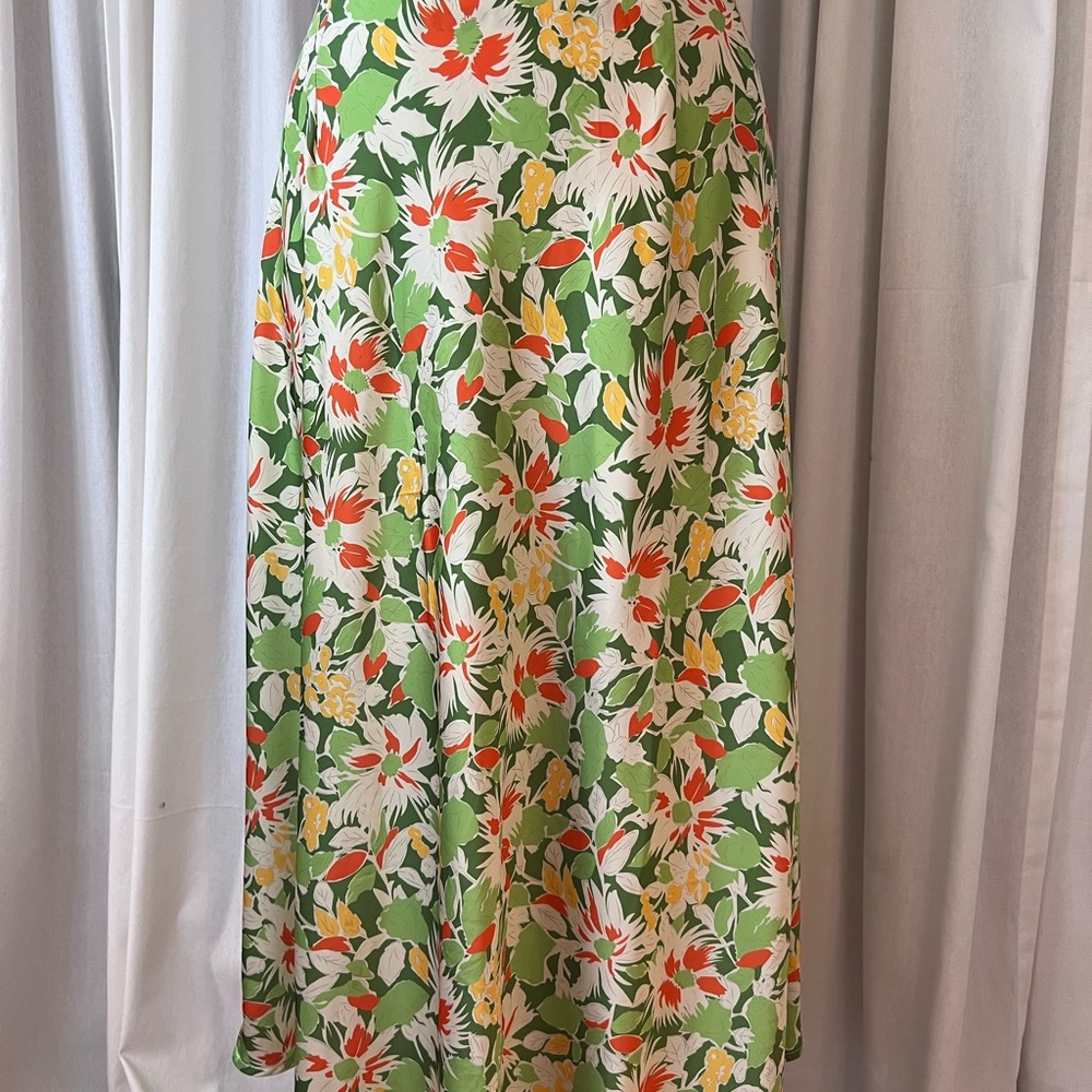 Silk Floral Green Maxi Skirt elastic waist
